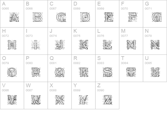 Acorn Initials uppercase A-Z preview