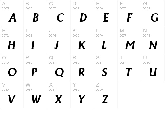 AdelonSerial-BoldItalic uppercase A-Z preview