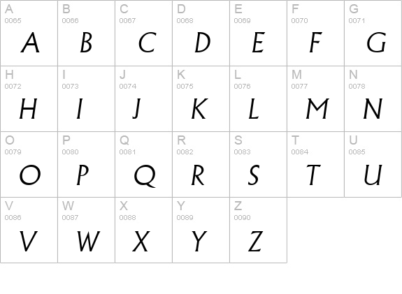 AdelonSerial-Light-Italic uppercase A-Z preview