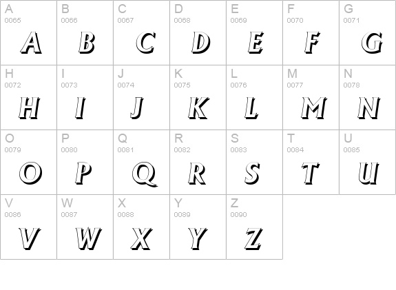 AdelonShadow-BoldItalic uppercase A-Z preview