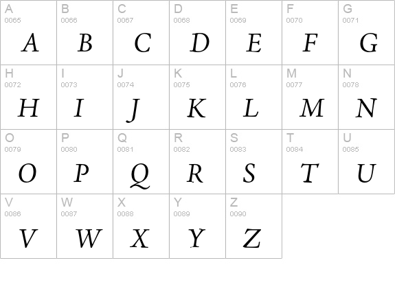 Adobe Jenson Pro Italic uppercase A-Z preview