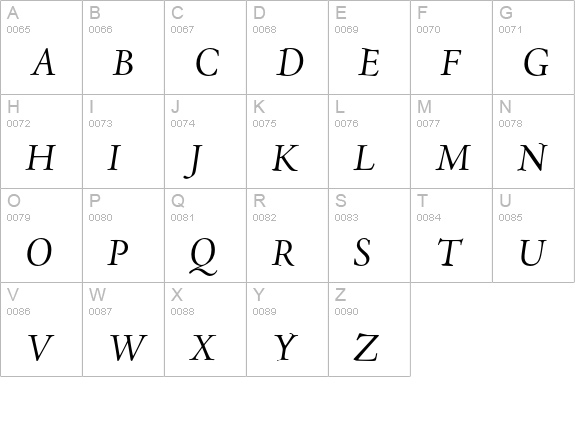 Adobe Jenson Pro Italic Subhead uppercase A-Z preview