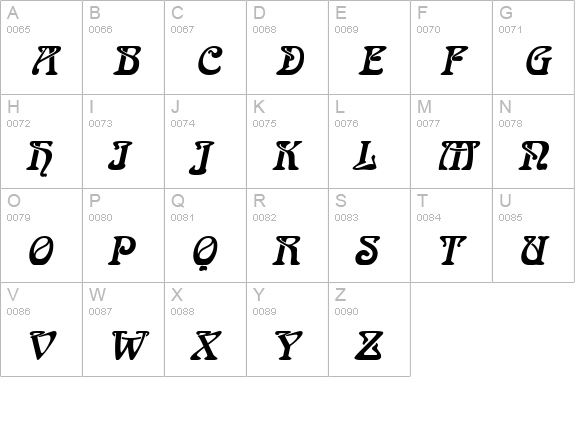 Aidan BoldItalic uppercase A-Z preview