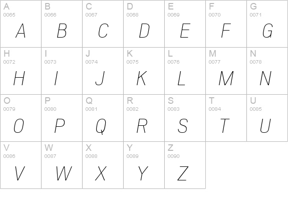 Akazan Lt Italic uppercase A-Z preview