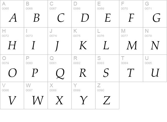 Aldus* Italic uppercase A-Z preview