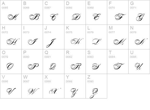 Alexandra Script uppercase A-Z preview
