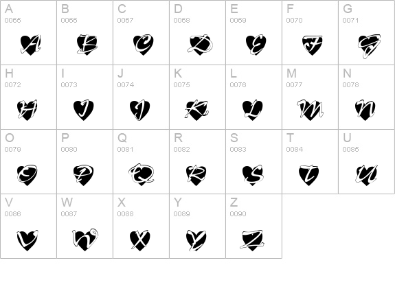 All Hearts uppercase A-Z preview