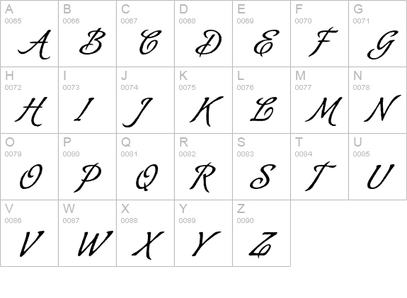 Almond Script uppercase A-Z preview