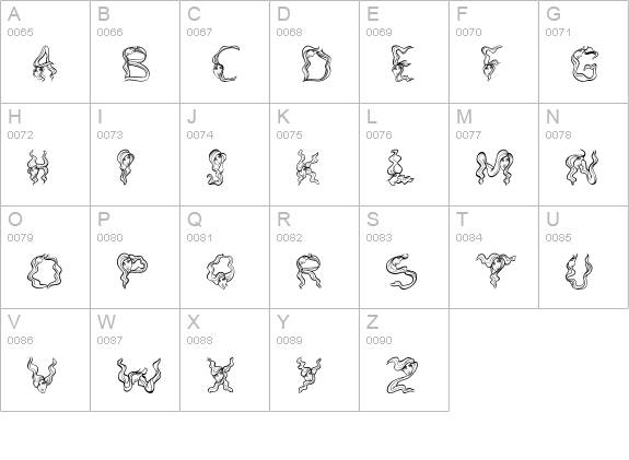 AlphaWomanHair uppercase A-Z preview
