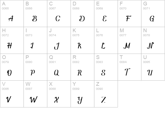 Amandella Script uppercase A-Z preview