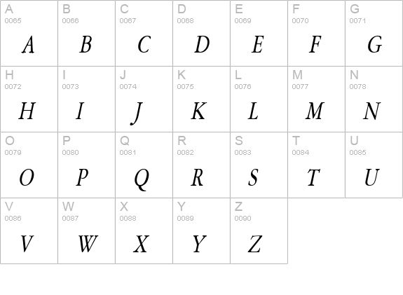 Amery Condensed Italic uppercase A-Z preview