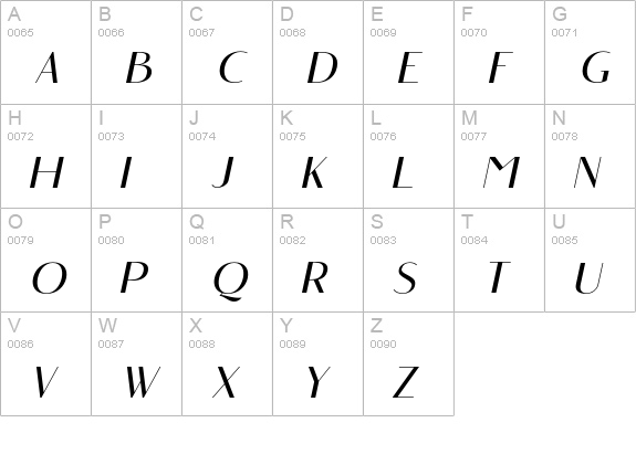 angelic bonques sans italic uppercase A-Z preview