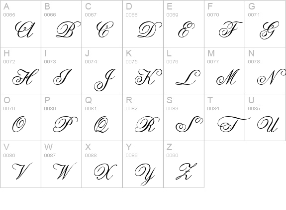 Anglia Script uppercase A-Z preview