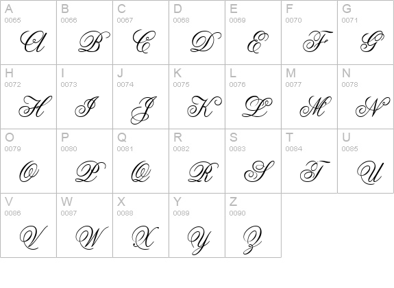 Anglia Script Enhancements uppercase A-Z preview