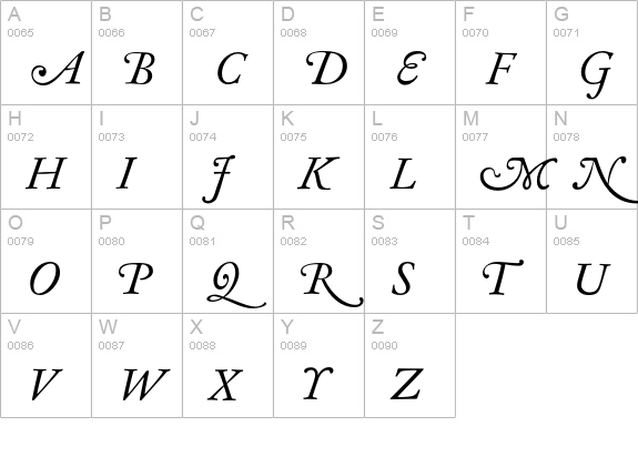 AntiqueAncienne-Italic uppercase A-Z preview