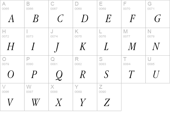 Apple Garamond Light Italic BT uppercase A-Z preview