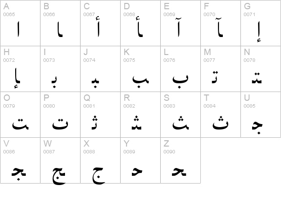 ArabicNaskhSSK uppercase A-Z preview