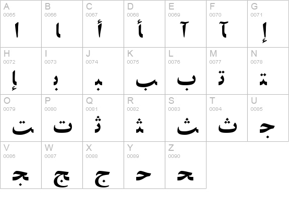 ArabicZibaSSK uppercase A-Z preview