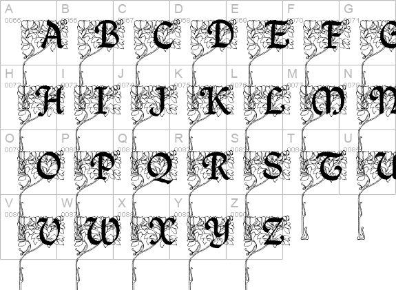 Arborial_Initials uppercase A-Z preview