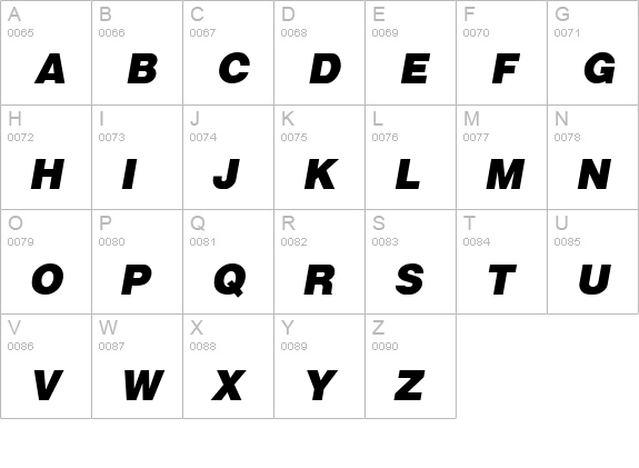 Arena Black Italic uppercase A-Z preview