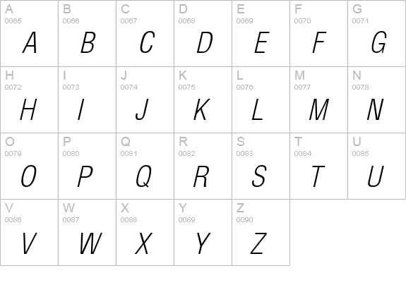 Arena Cond Light Italic uppercase A-Z preview