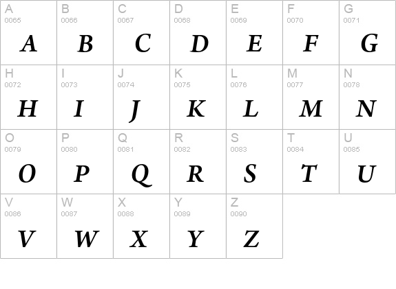 Arno Pro Semibold Italic uppercase A-Z preview