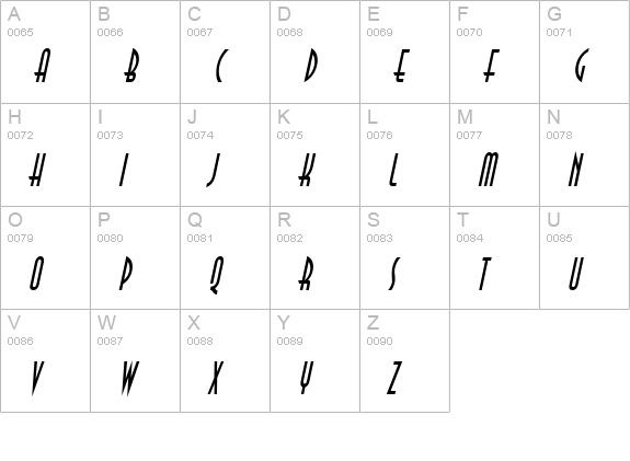 Asia Thin Italic uppercase A-Z preview