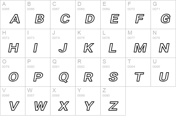 Asimov Extra Wide Outline Italic uppercase A-Z preview