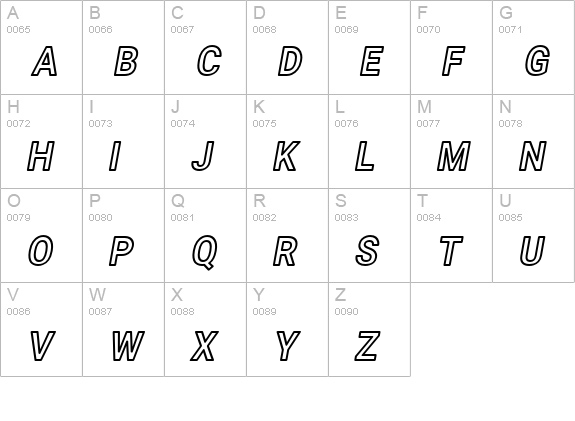 Asimov Narrow Outline Italic uppercase A-Z preview