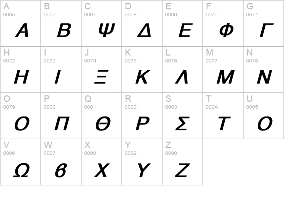 Athens Greek Bold Italic uppercase A-Z preview