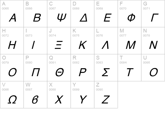 Athens Greek Italic uppercase A-Z preview