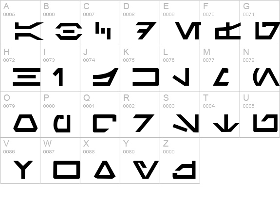 Aurabesh uppercase A-Z preview