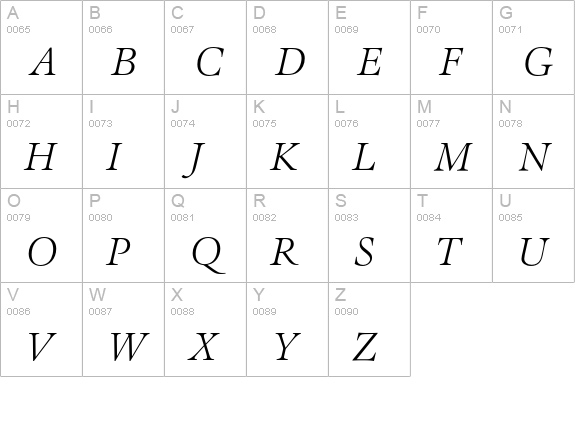 AureliaEF-LightItalic uppercase A-Z preview