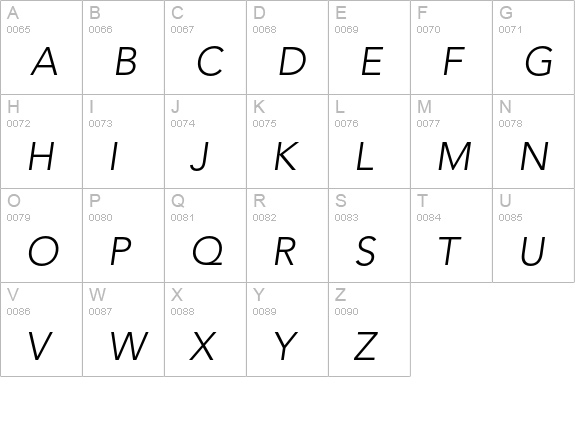Avenir Std Light Oblique uppercase A-Z preview