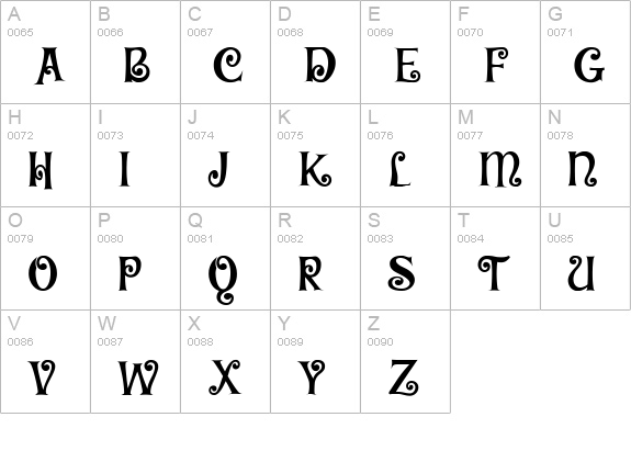 BaileywickCurlyJF uppercase A-Z preview