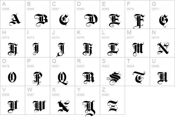 BaroqueTextJF uppercase A-Z preview