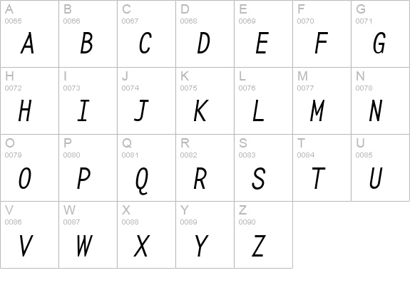 BaseMono-NarrowThin Italic uppercase A-Z preview