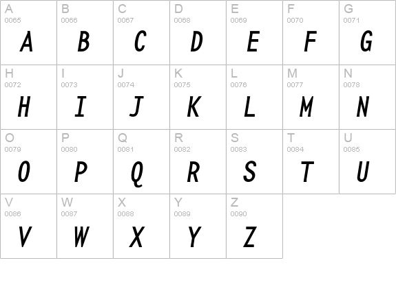 BaseMonoNarrowRegItalic uppercase A-Z preview