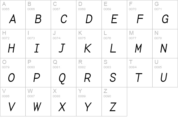 BaseMonoWide-Thin Italic uppercase A-Z preview