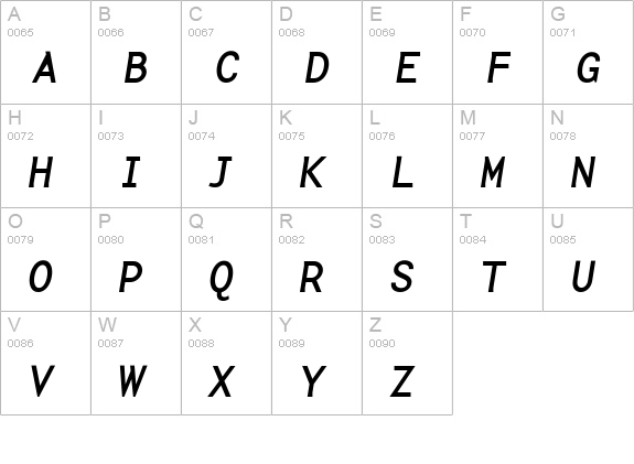 BaseMonoWideReg-Italic uppercase A-Z preview