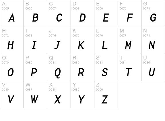BaseMonoWideRegItalic uppercase A-Z preview
