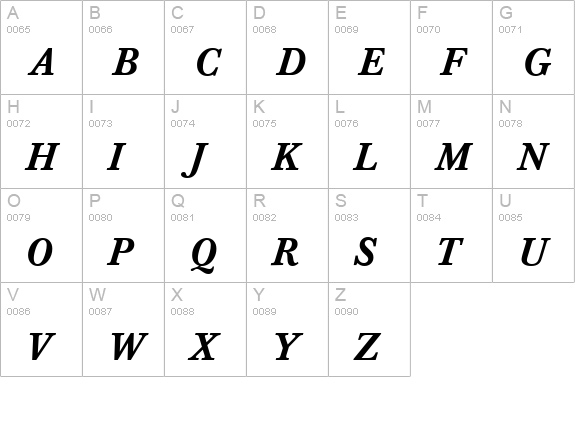 Baskerville-BoldItalic uppercase A-Z preview