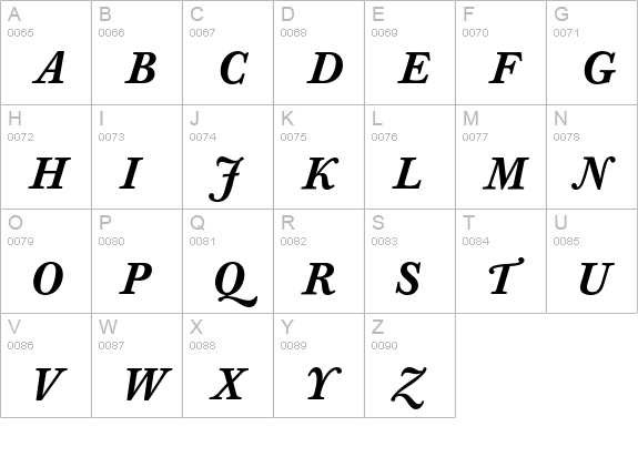 Baskerville Book BQ Medium Italic uppercase A-Z preview