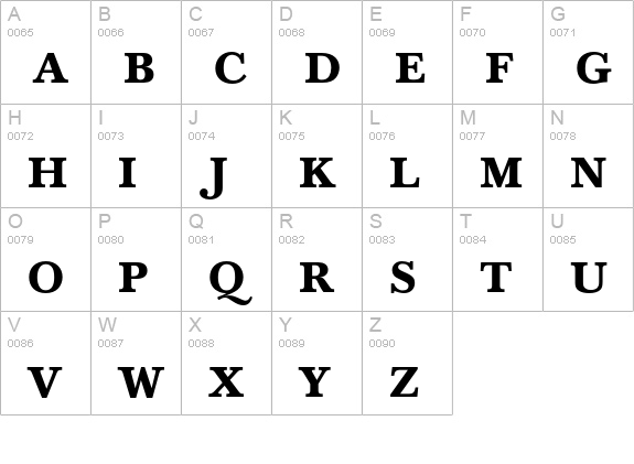 Baskerville T Bold uppercase A-Z preview