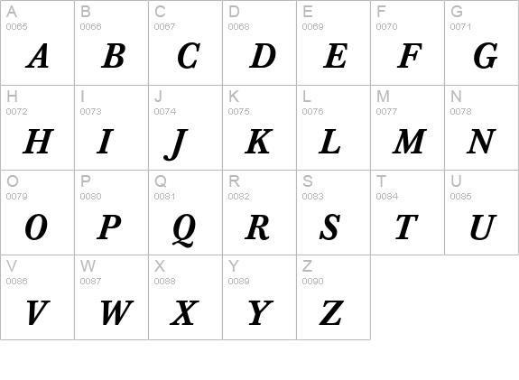 Baskerville T Medium Italic uppercase A-Z preview