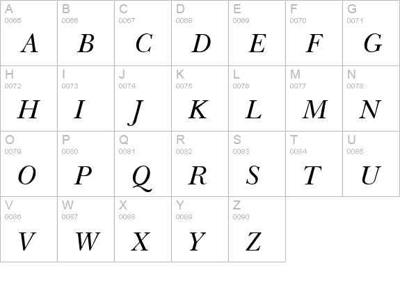 Basset kursiv uppercase A-Z preview