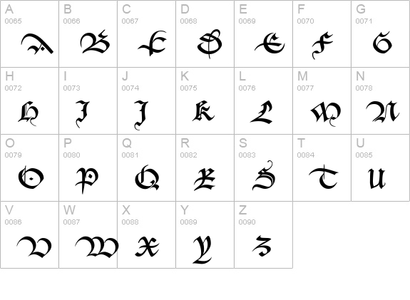 Bastarda-K uppercase A-Z preview