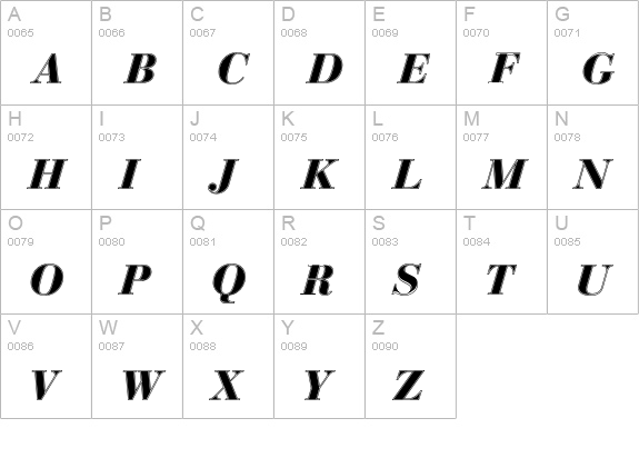 Bauer Bodoni D Bold Italic In1 uppercase A-Z preview