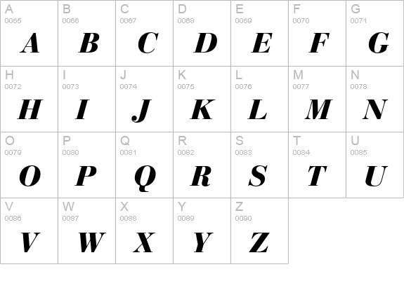 Bauer Bodoni Std 2 Black Italic uppercase A-Z preview