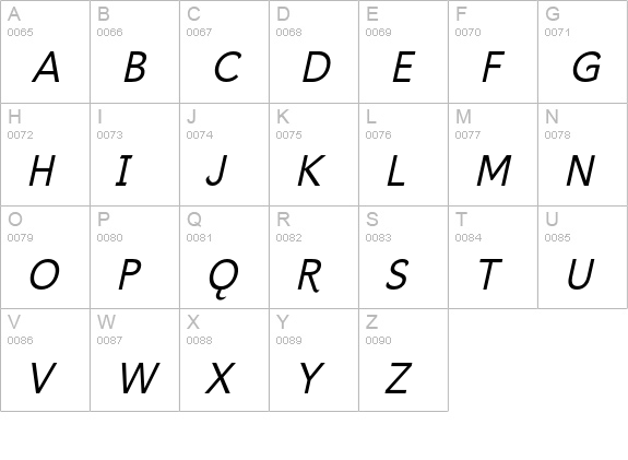 BawdyItalic uppercase A-Z preview
